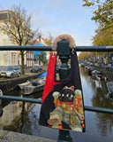 "Skateboarding Lucky Cat" Toby Bag with detachable faux fur strap