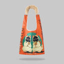 "TWIN LUCKY CAT" toby bag with removable faux fur straps |Maneki Neko|