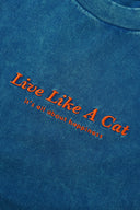 "Live Like A Cat" Unisex Classic Fit T shirt Vintage Washed BLUE