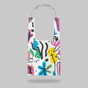 Colorful bag with abstract design on a gray background