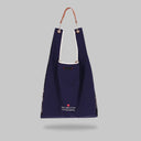 Toby Black Bloom tote bag back view in navy blue with leather strap