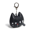 Black cat-shaped keychain with a red nose on a white background