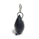 Black keychain with a teardrop shape on a white background