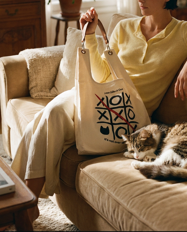 Tic-Tac-Paw printed cat bag