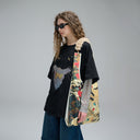 RETRO LUCKY CAT Shopping bag with removable faux fur strap |Maneki Neko|