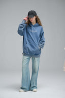 "LIVE LIKE A CAT" Unisex Classic Fit Hoodie Vintage washed BLUE