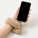 Beige Fur Bag Strap/Wrist Strap with Phone Strap Adapter