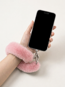 Pink Fur Bag Strap/Wrist Strap with Phone Strap Adapter